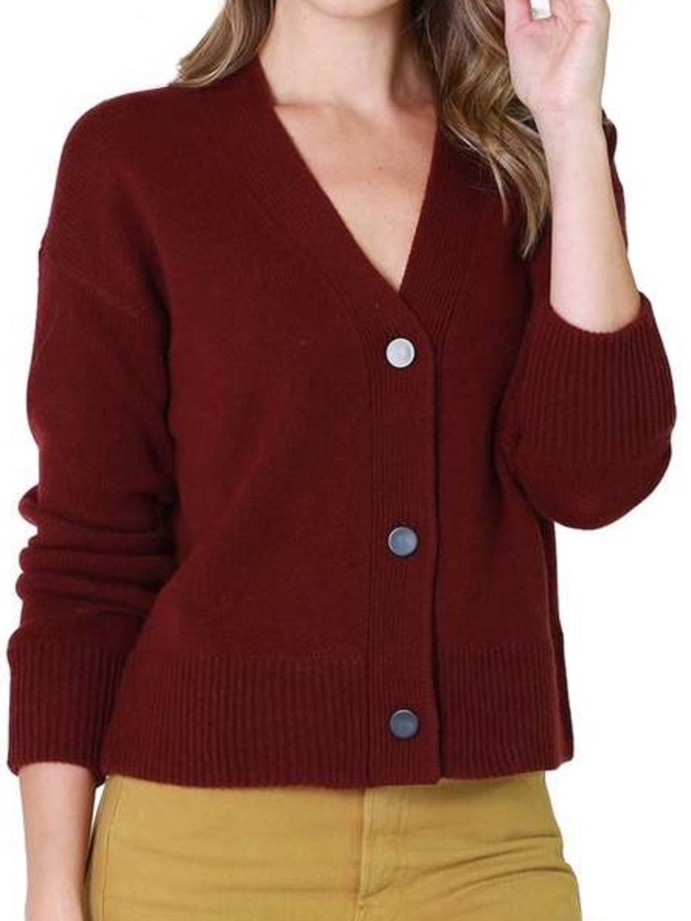 Vince Wool Cashmere Boxy Button Cardigan in Plume Wine Size Small